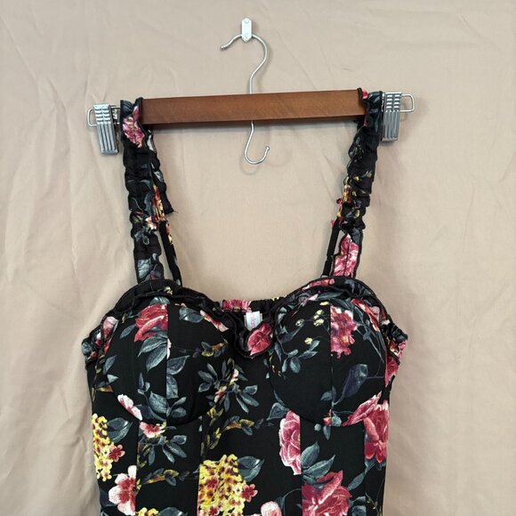 Xhilaration Pink and Yellow Floral/Black Summer Dress Adjustable Straps Small - Picture 2 of 9